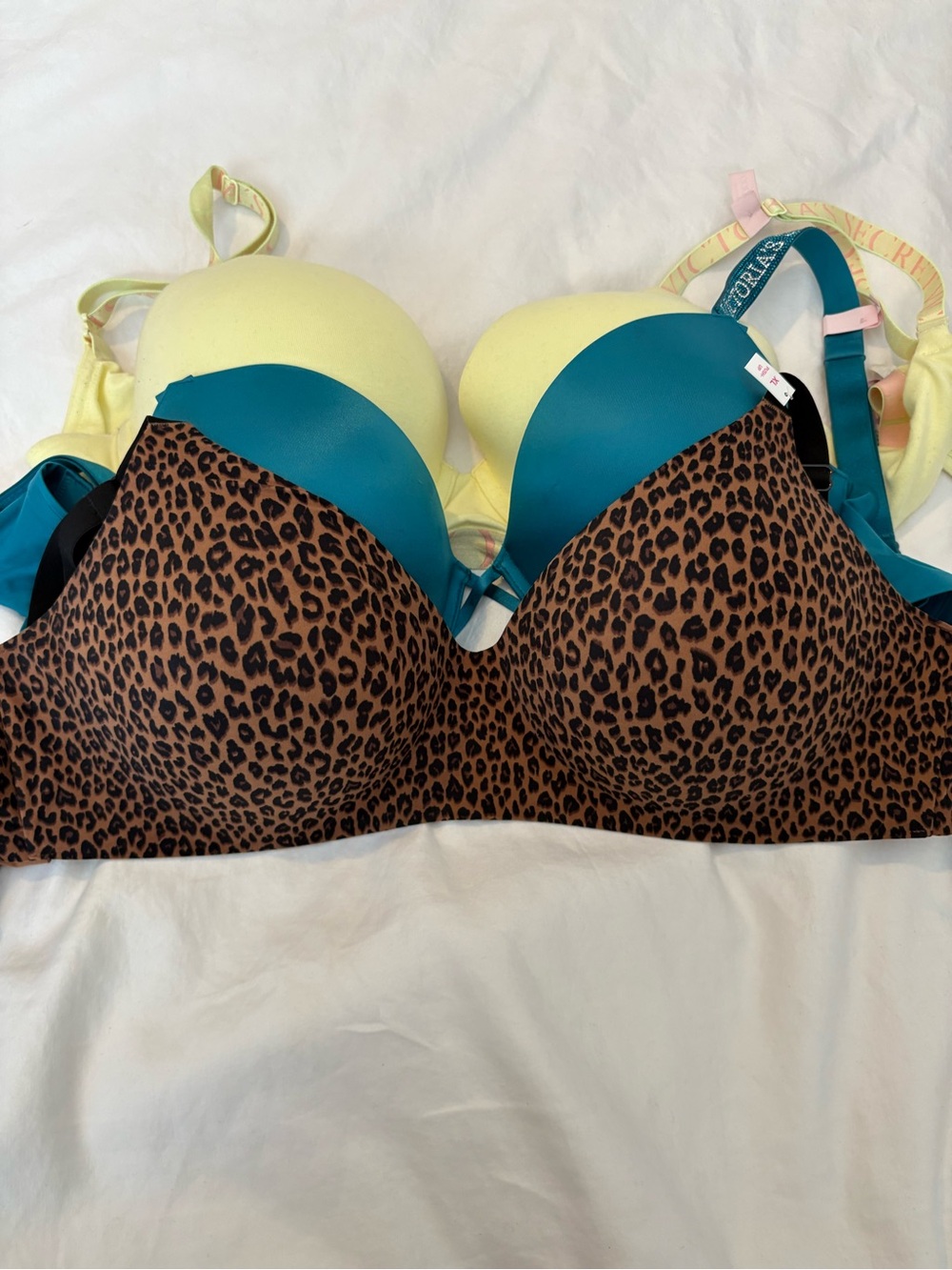 Victoria's Secret Teal & Yellow Leopard Bra Pack